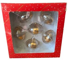 Vintage Dillard's Gold & Frosted Glass Holiday Ornament Set (6)